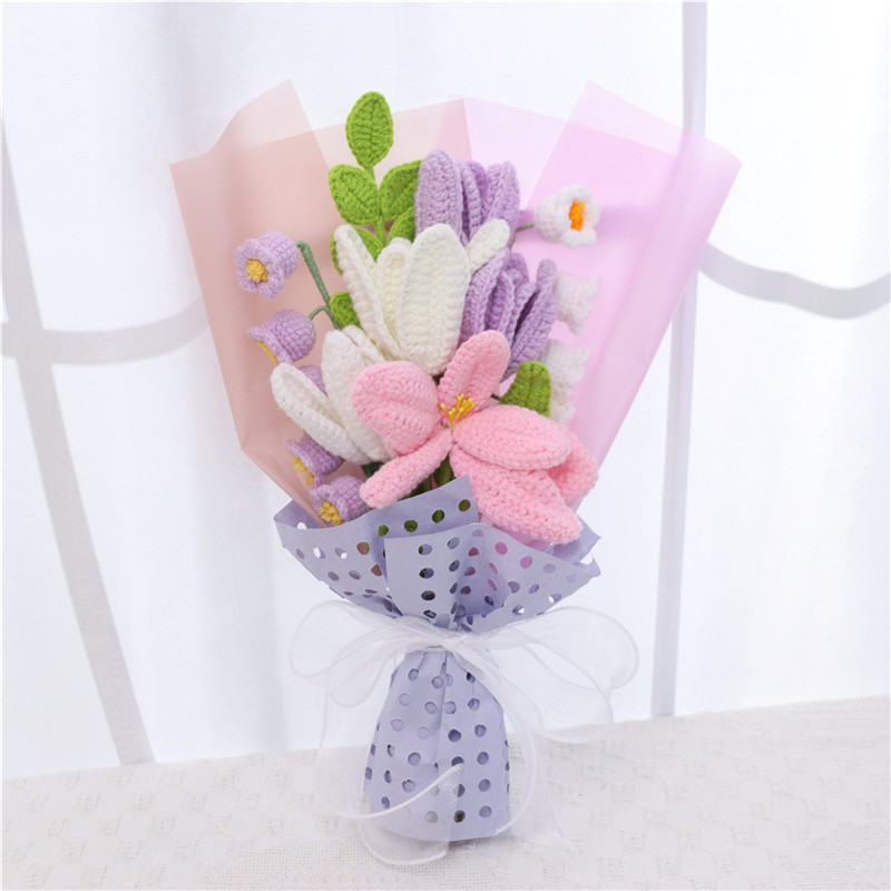Lavender Tone Hand Crochet Flower Bouquet, Forever Crochet Floral Keepsake Gift For Women, Romantic Indoor Table Ornament