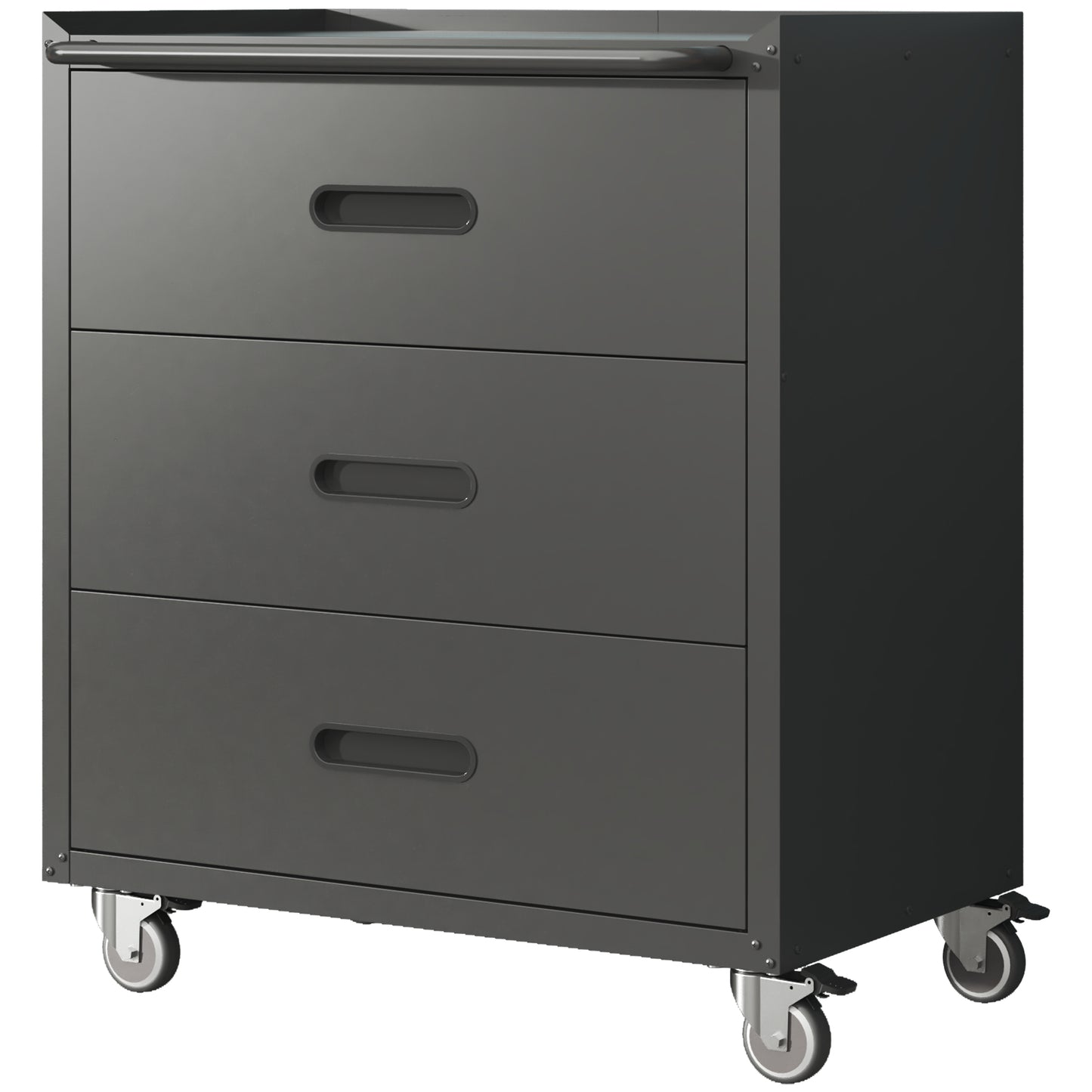 Heavy-Duty Metal Storage Cabinet With Wheels - 3 Drawer Tool Cabinet For Garage, Office, And Home Organizer Solutions, Black Gray
