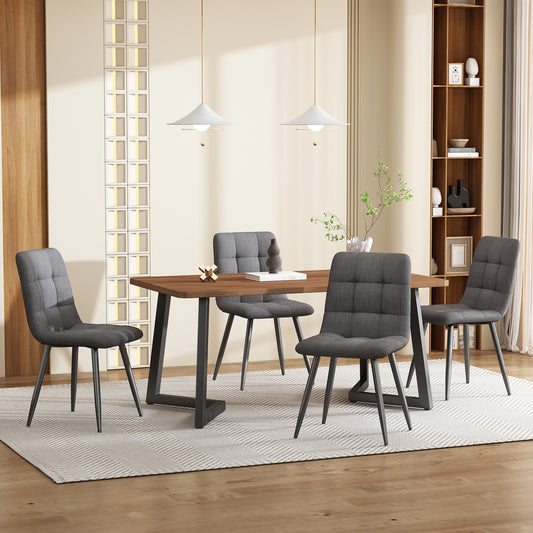 Dining Set 5-piece  Dining Table With 4 Chairs Set, Modern Kitchen Table Set, Wood-grain Kitchen Table With Black Metal Legs, MDF Tabletop In Walnut Color, Dark Gray Linen Dining Chairs