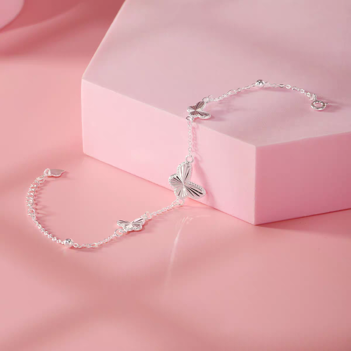 1pc 999 Sterling Silver Flower Charm Bracelet, Minimalist Delicate Style, Perfect For Daily Wear And Valentine's Gift