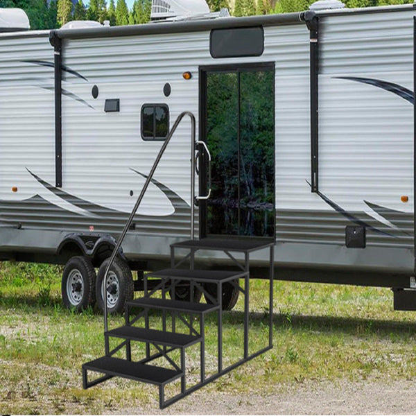 5 Step Ladder With Handrail, Swimming Pool Ladder Above Ground, 660 Lb Load Capacity RV Steps With Anti-Slip Panel, Mobile Home Stairs For Reaching And Getting High