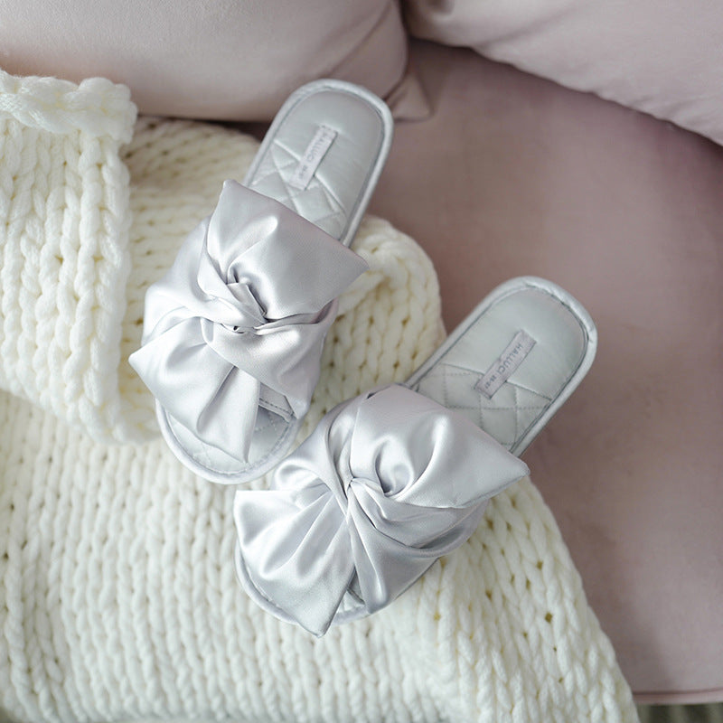 Bow-knot Fabric Indoor Slippers Non-slip With Soft Soles For Home Use