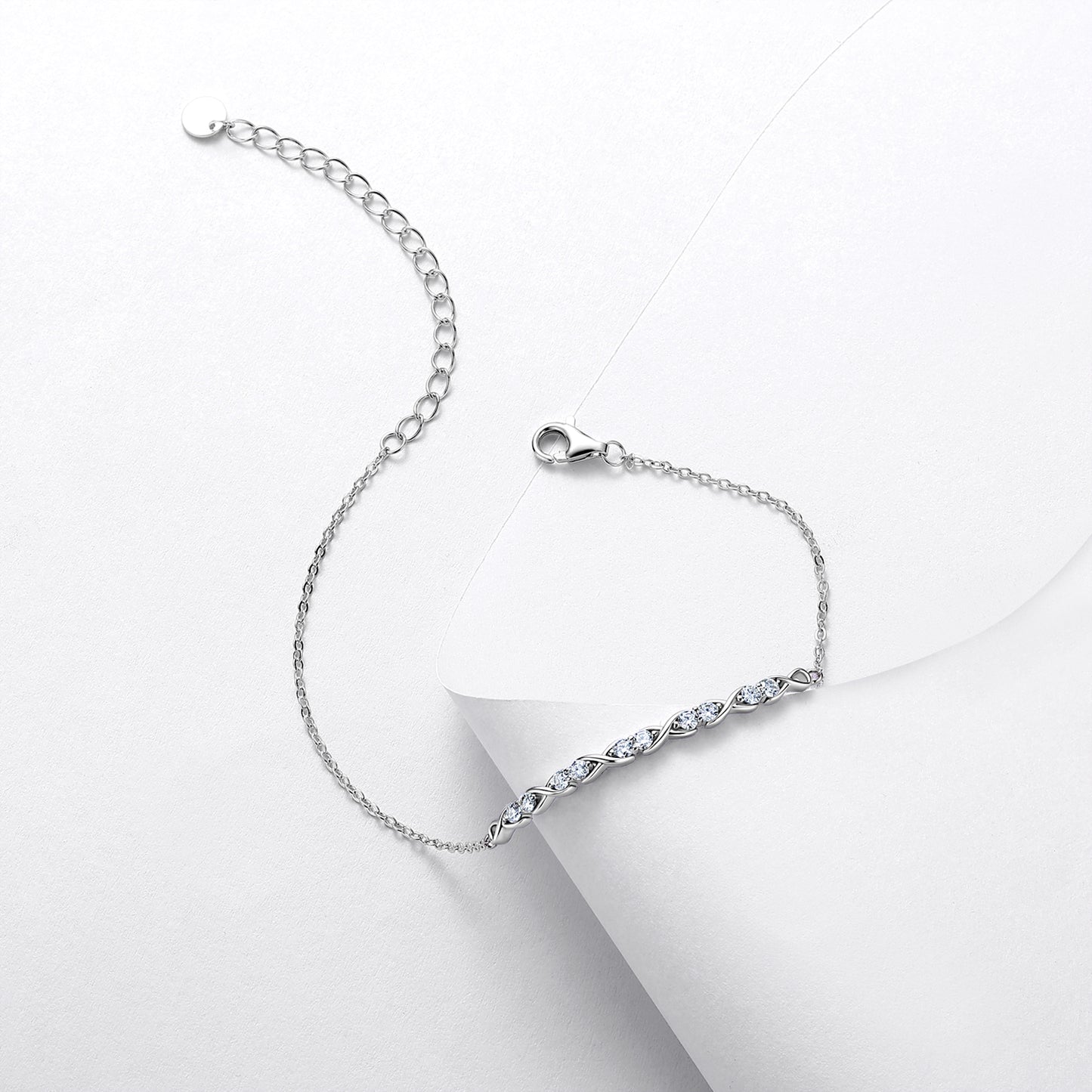 S925 Sterling Silver Infinity Bracelet, D-VVS1 Moissanite Adjustable  Chain, Platinum Plated 2g Fine Women's Jewelry Gift Box