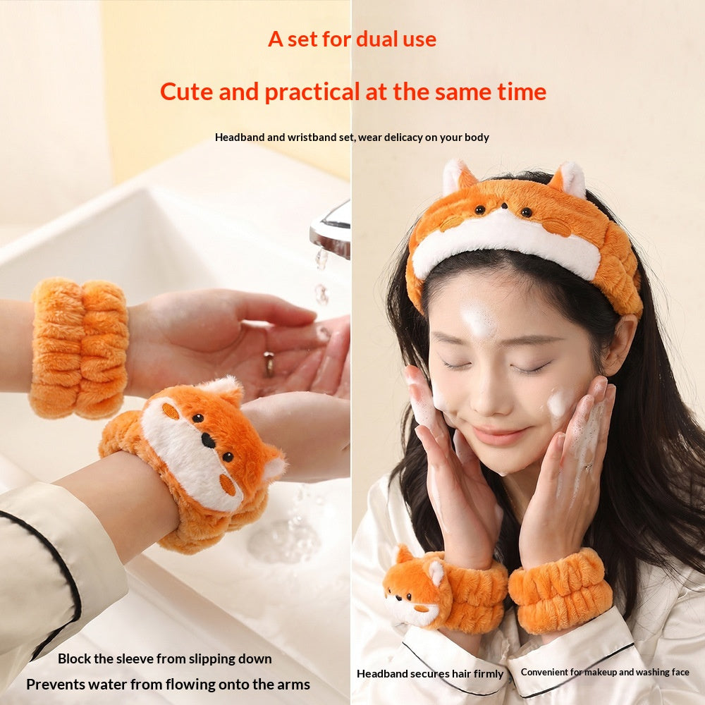 Non-slip Makeup Plush Hairband With Embroidery