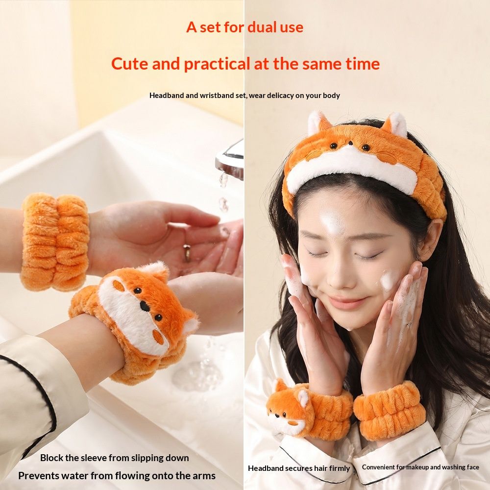 Non-slip Makeup Plush Hairband With Embroidery