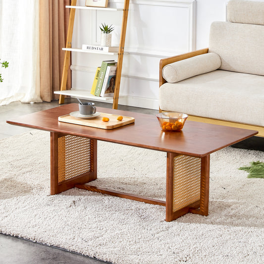 Chinese Style Log Wind Imitation Rattan Walnut Color Tea Table Rectangular Solid Wood Coffee Low Table Small Family Living Room Tea Table .W115191497