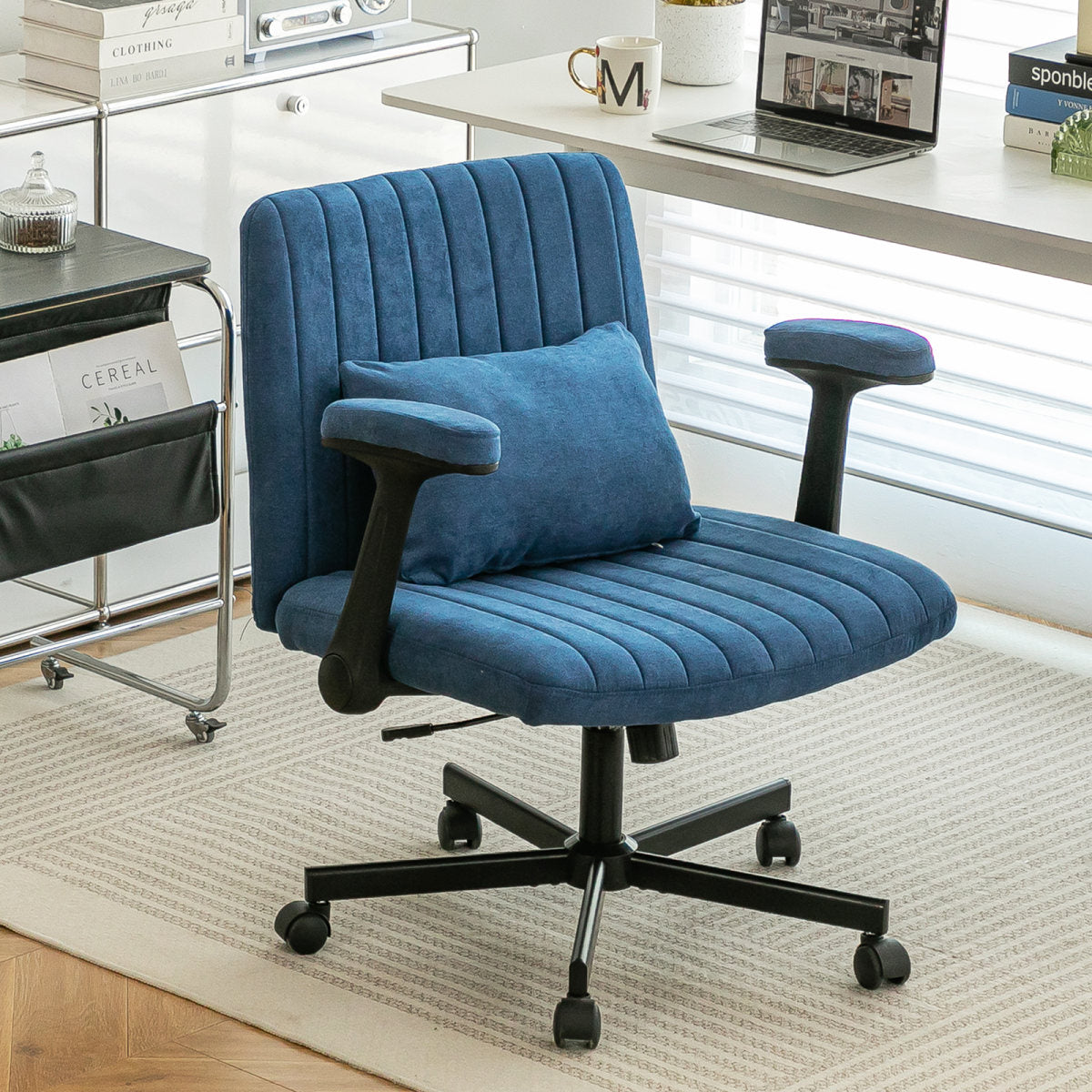 Modern Linen Blue Criss Cross Armrest Office Chair - Product Details