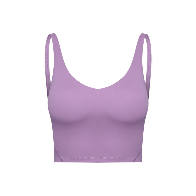 Summer Pure Color Ribbon Chest Pad Nude Feel Back-shaping Running Fitness