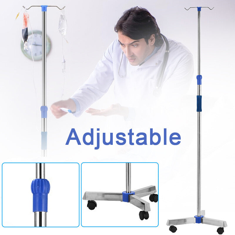 Adjustable IV Pole Stainless Steel IV Drip Stand With Wheels For Home Clinic Z