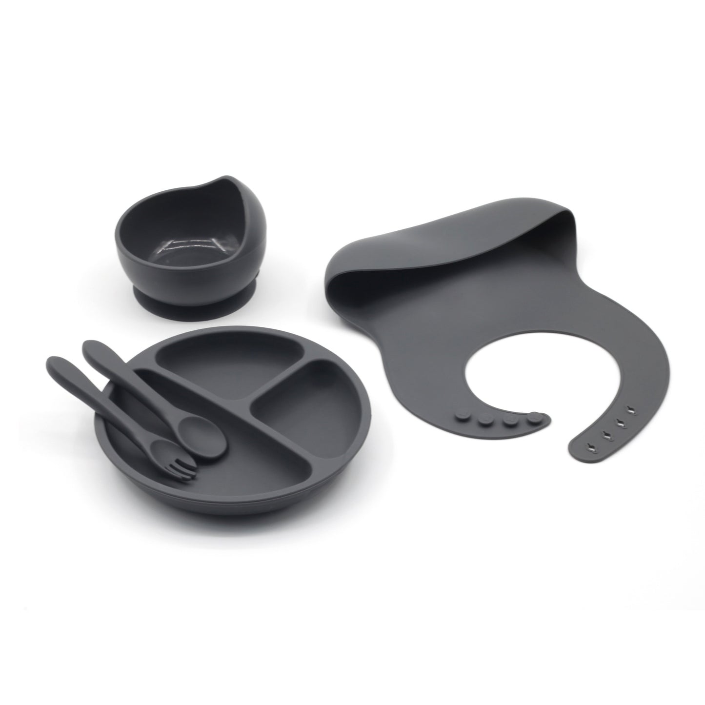 Four-piece Feeding Tableware Baby's Silicone Bib Food Grade Children's Suit Including Pinny Solid Food Bowl