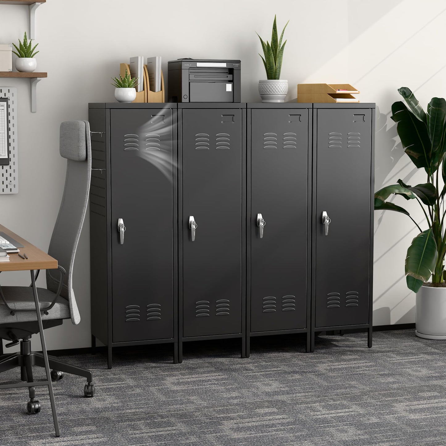 SUPEER Lockable Metal Lockers With Handle,Metal Storage Locker With 2 Pegboard & 5 Hooks For Home,Office,School,54.45inch H X 15inch W X 15inch D,Black,Required Assembly