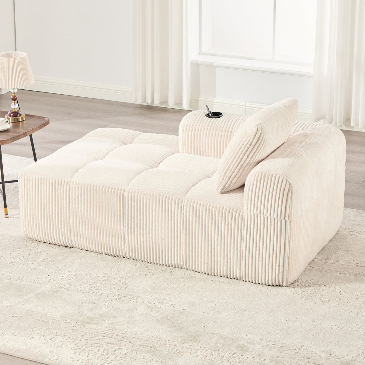 Cozy Corduroy Recliner, Sofa - Without Assembly, Soft Sofa With Back Cushions, Side Storage Pocket For Remote Control And Mobile Phone, Integrated Cup Holder - Neat And Aesthetic.