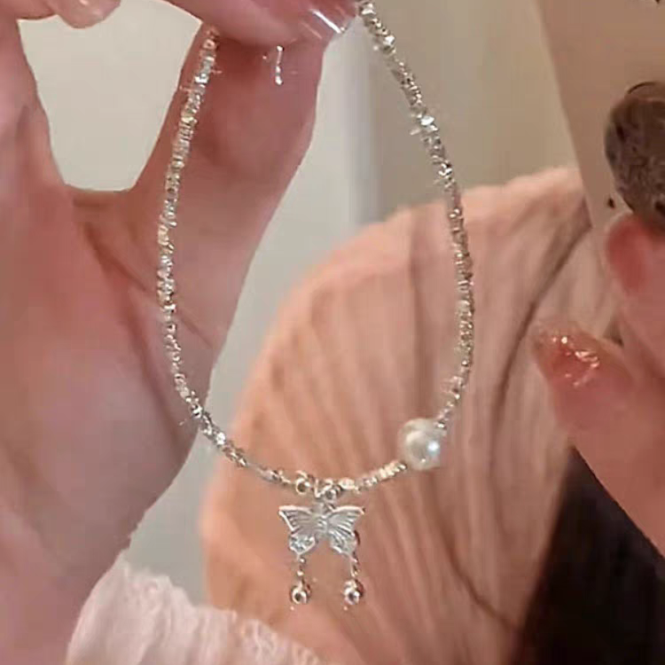 1pc 999 Sterling Silver Butterfly & Pearl Bracelet, Delicate Style, Perfect For Daily Wear And Valentine's Gift