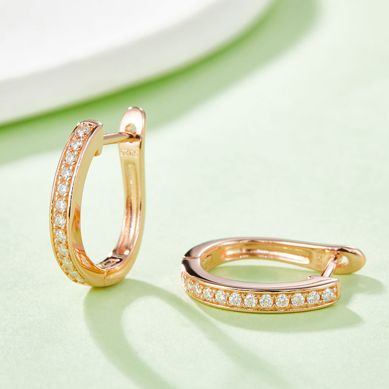 S925 Sterling Silver Pave Moissanite Hoop Earrings  Minimalist U Shaped Huggie Hoops With GRA Certificate Platinum Plated Jewelry Gift Box Set For Women