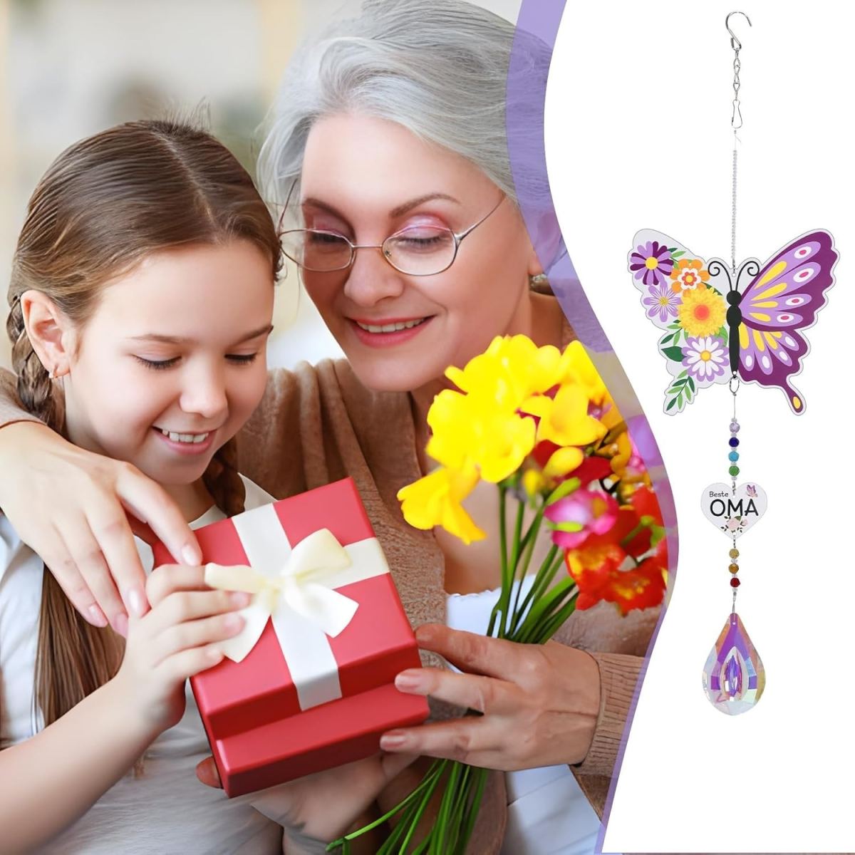 Mother's Day Gift Best Grandma Suncatcher Butterfly Acrylic Suncatcher Crystal Pendant Window Decoration Grandmother's Birthday Gift Gift For Grandma Mother's Day Birthday Christmas