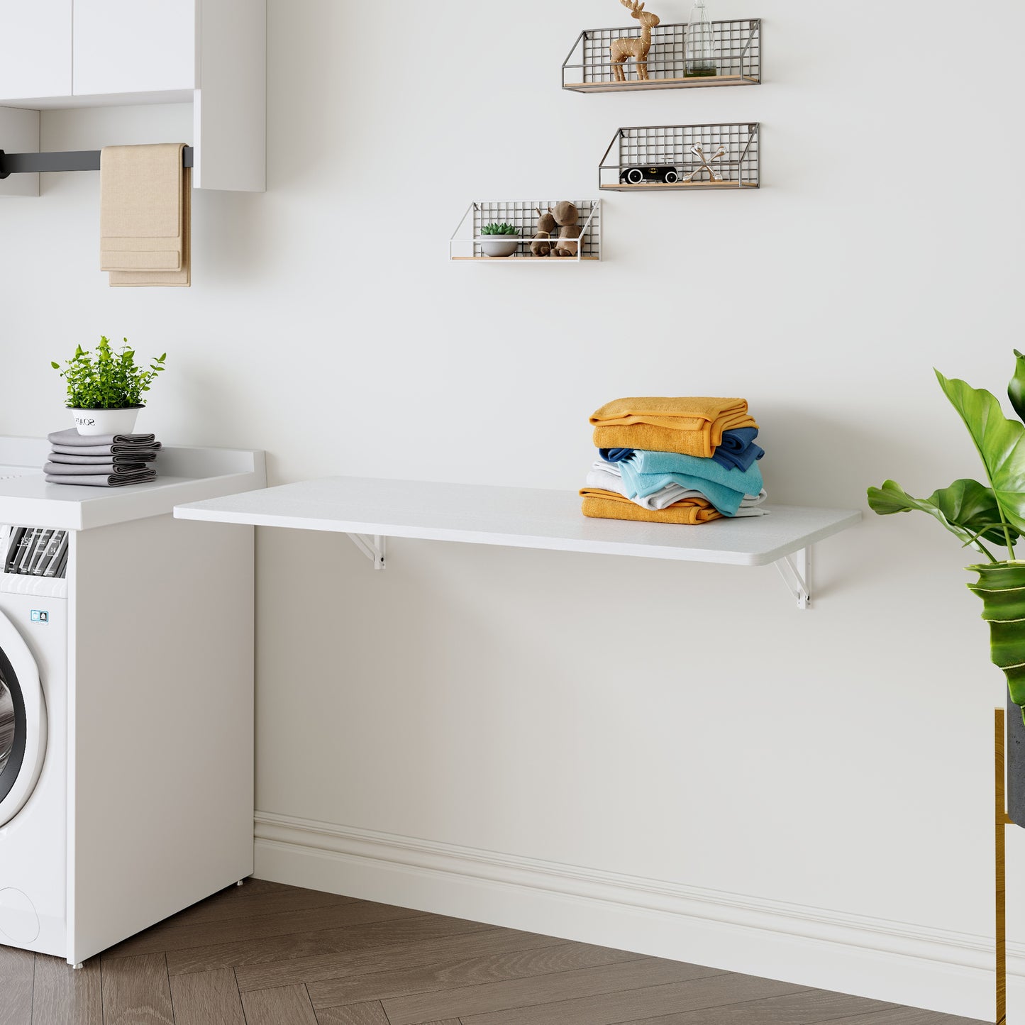 Laundry Room Folding Table Wall Mounted Folding Table For Small Spaces,Fold Down Desk,Workbench,Addition To Garage & Shed Home Office Laundry Room Home Bar Kitchen & Dining Room,45x22x6.5 Inches.