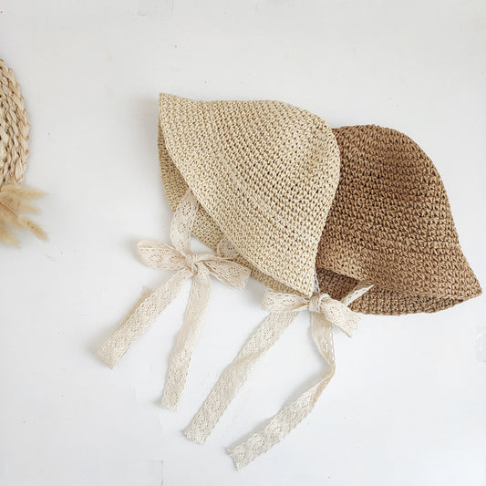 Influencer Baby Lace-Laced Straw Hat Korean-Style Kids Sun SpringSummer For Baby Girls And Toddlers
