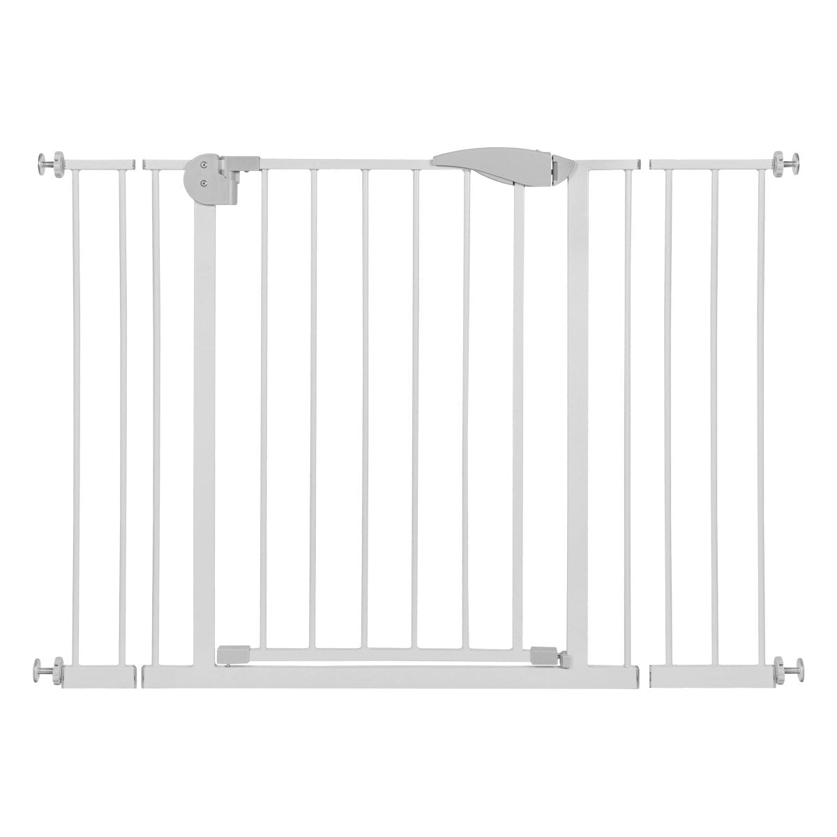 Double Door Baby Safe Gate For Stairs & Doorways,adjustable 75-115 Cm 29.53'-45.3,walk Through Safety Gate With Extension Kits,auto Close,pressure Mounted,white Metal Child & Pet Gate