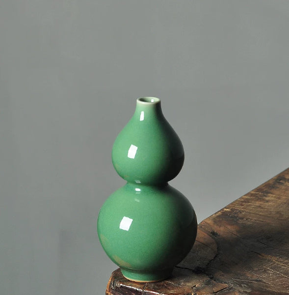 Celadon Mini Gourd Tea Table Ornament Vase Fu Lu Charm Hand-carrying Item For Casual Handling