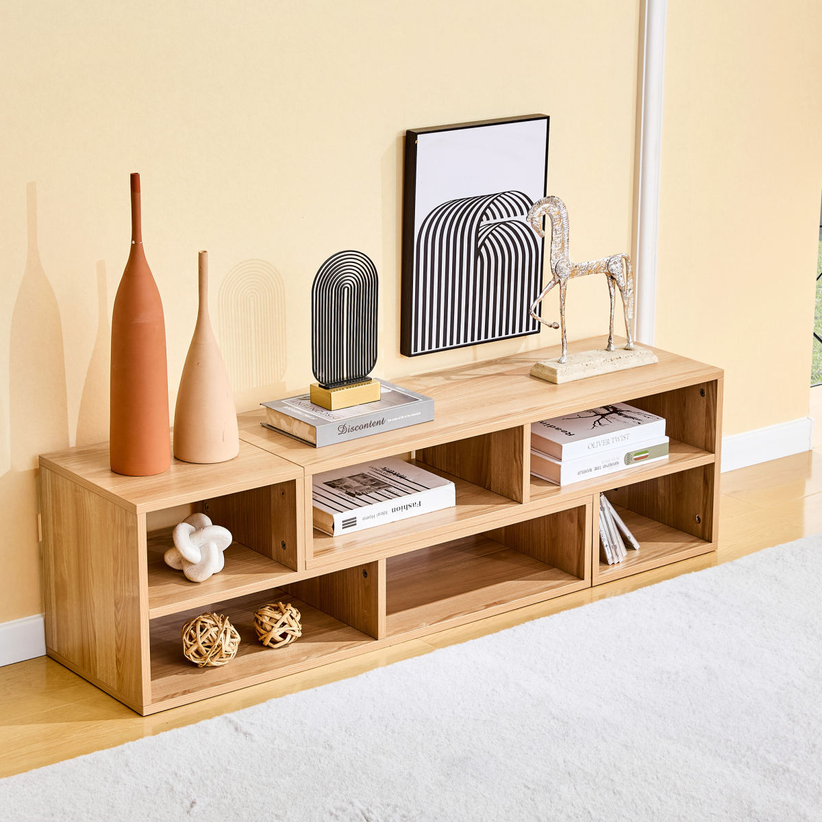 Modular Freestyle TV Stand,Light Wood Adjustable Media Console With Open Storage Compartments,Modern Minimalist Entertainment Center,Free-Combination TV Cabinet For Living Room Bedroom Apartment