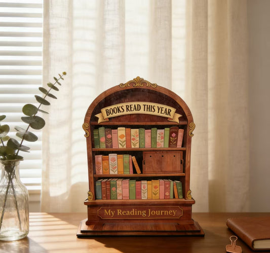 Personalized Wooden Reading Tracker, Books Read This Year Mini Bookshelf Counter, Custom My Reading Journey Book Counting Ornament, Vintage Book Lover Desk Decor, Bookworm Birthday Gift