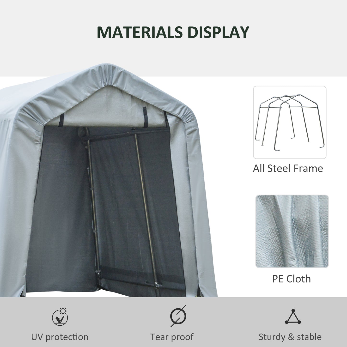 6 x 8 Carport Portable Garage, Heavy Duty Storage Tent, Patio Storage Shelter w/ Anti-UV PE Cover and Double Zipper Doors, for Motorcycle Bike Garden Tools, Light Gray