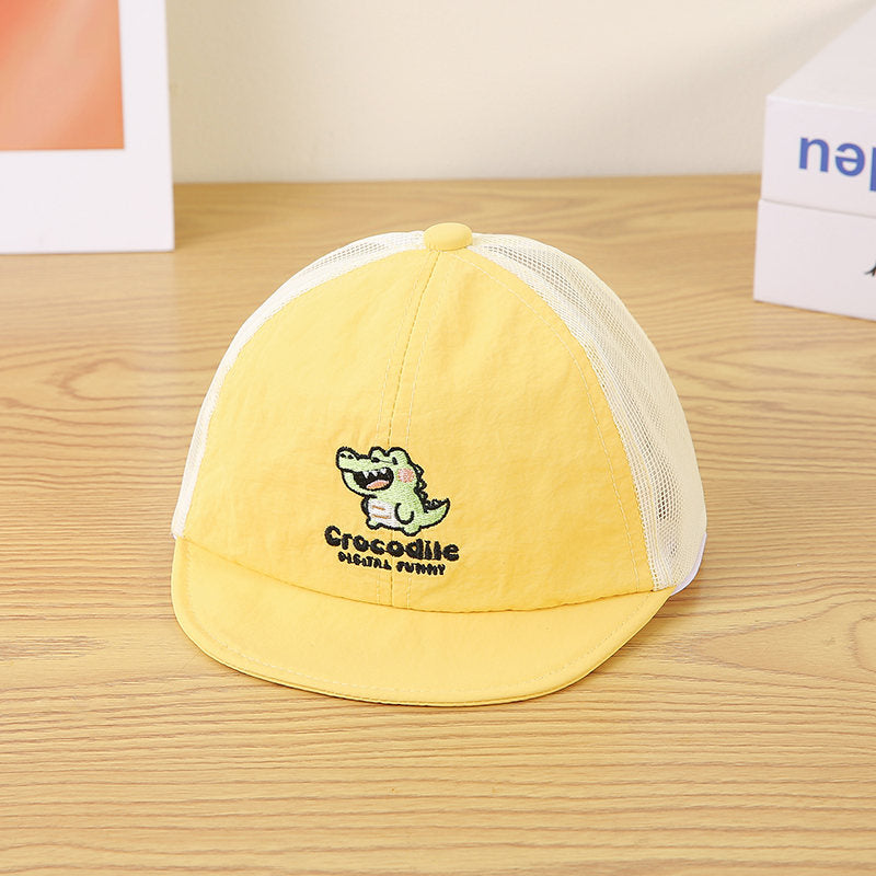 Children's Cartoon Crocodile Pattern Embroidered Patchwork Net Fabric Lightweight Short-brimmed Baseball Cap, Suitable For Outdoor Play, Very Cute And Casual Style