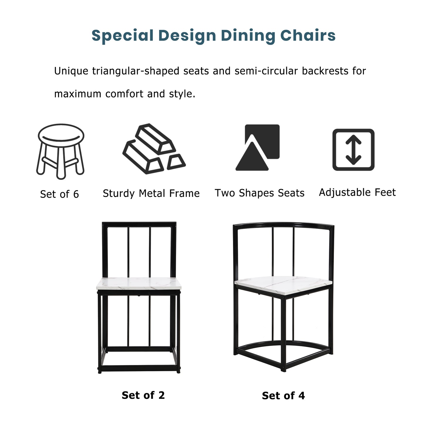 TOPMAx Modern 7- Piece Dining Table Set With Faux Marble Compact 55Inch Kitchen Table Set For 6  Black White