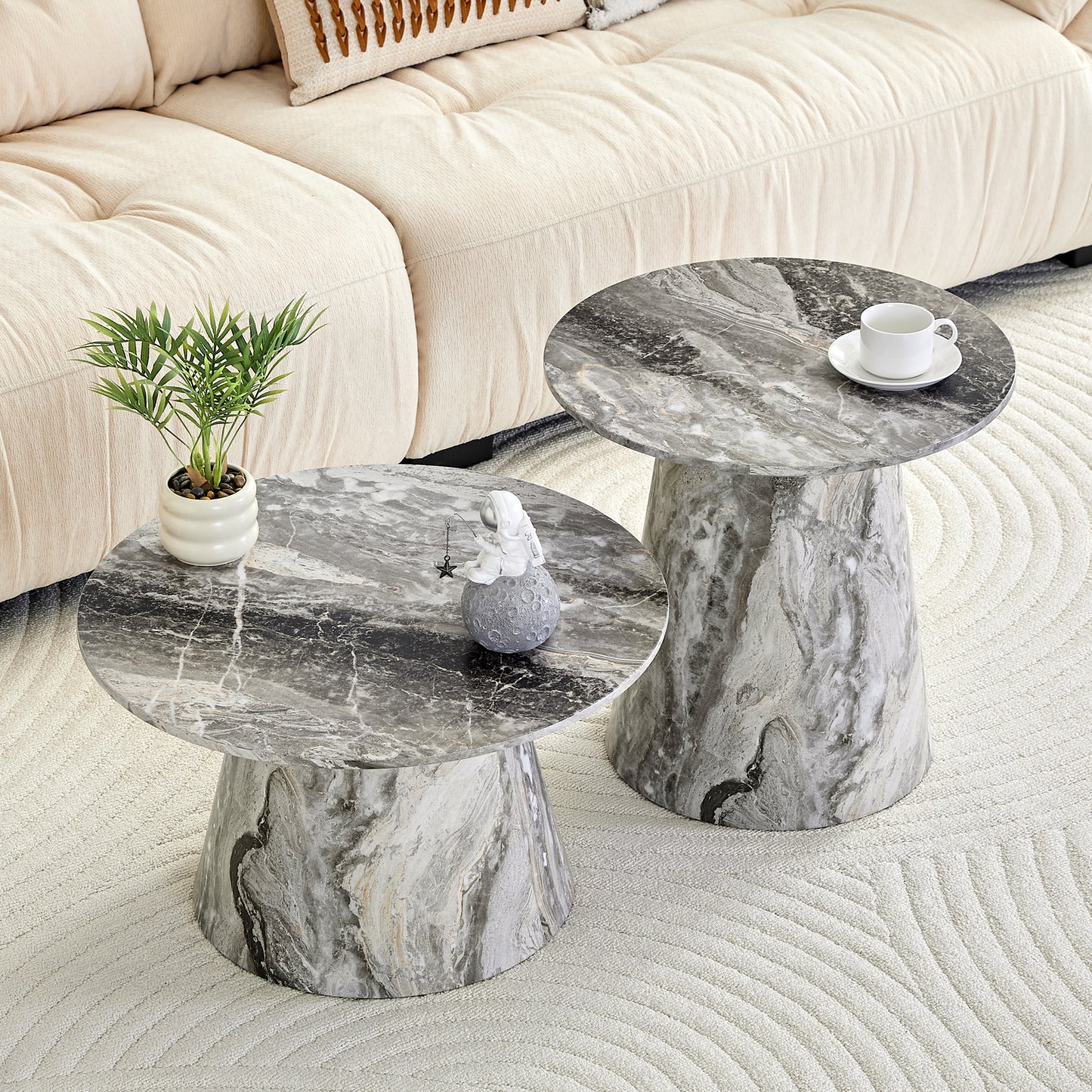 Nested Coffee Table, Medieval-modern Style Coffee Table, Featuring Grey Veneer, Classic Round Coffee Table And Side Table Set, Simple Living Room, Office Center Table