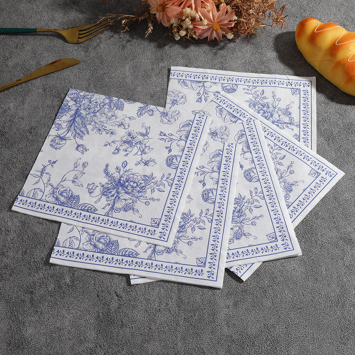 Cross-Border Factory Direct Sales Blue And White Porcelain Party Supplies Printed Napkins Color Printed Napkins Napkins