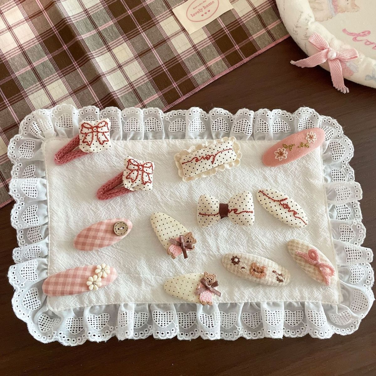 Embroidered Floral Polka-dot Lace Hair Clip For Children