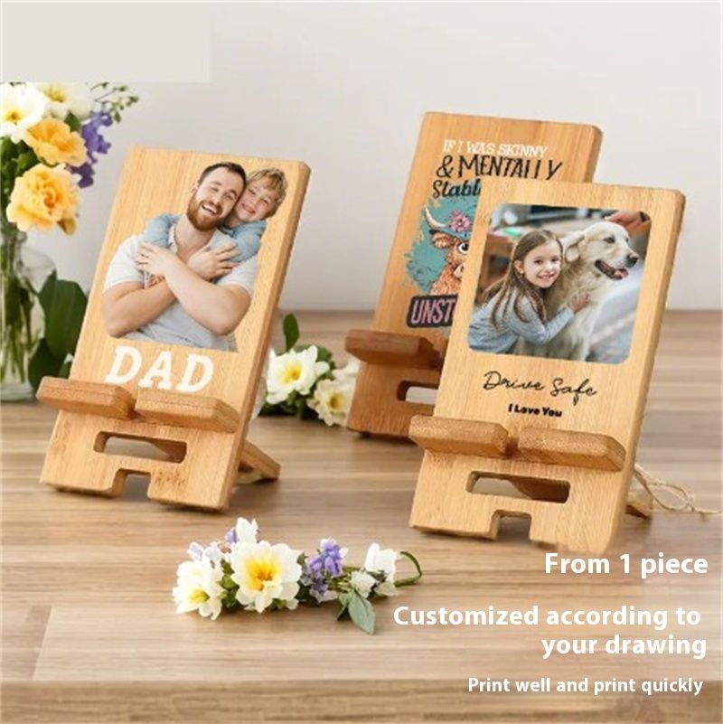 Photo Text DIY Custom Bamboo Creative Mobile Phone Stand