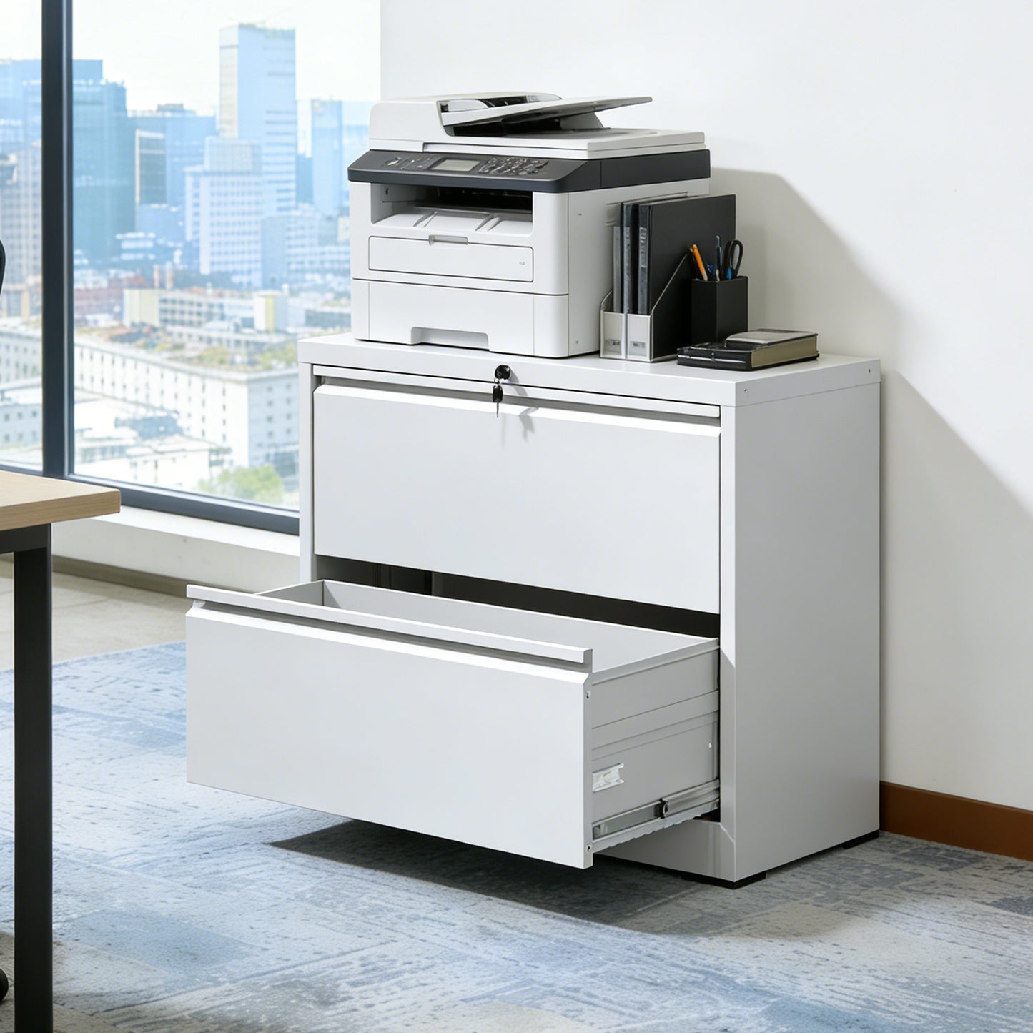 Lateral File Cabinet 2 Drawer, 35.4 Inch Wide Metal Filing Cabinet For Home Office, Locking File Cabinet With Anti-Tip Interlock, Heavy Duty Steel Storage For Letter Legal A4 Files
