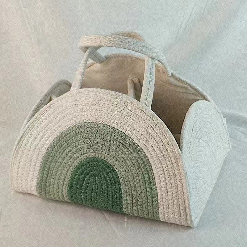 Baby Diaper Caddy Organizer, Cotton Rope Diaper Caddy Basket, Large Storage Basket 37x27x22cm For Newborn Boys And Girls, Gift For Baby Shower List, Newborn Essentials, Earthy Rainbow