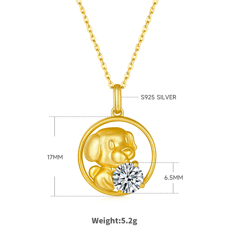 S925 Sterling Silver Gold Plated 1ct Moissanite Chinese Zodiac Pendant Necklace 5.2g Benmingnian Gift GRA Certified Gift Box