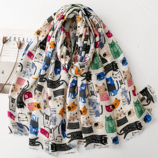 Cute Cat-patterned Scarf Korean Style