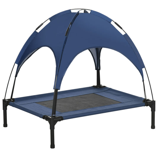 PawHut Raised Dog Bed Waterproof Elevated Pet Cot With Breathable Mesh UV Protection Canopy Blue, For Medium Dogs, 76 X 61 X 73cm