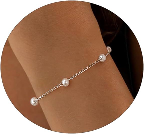 Small Pearl Bracelet 14K Gold Chain Bangle Cute And Minimalist Gift Jewelry