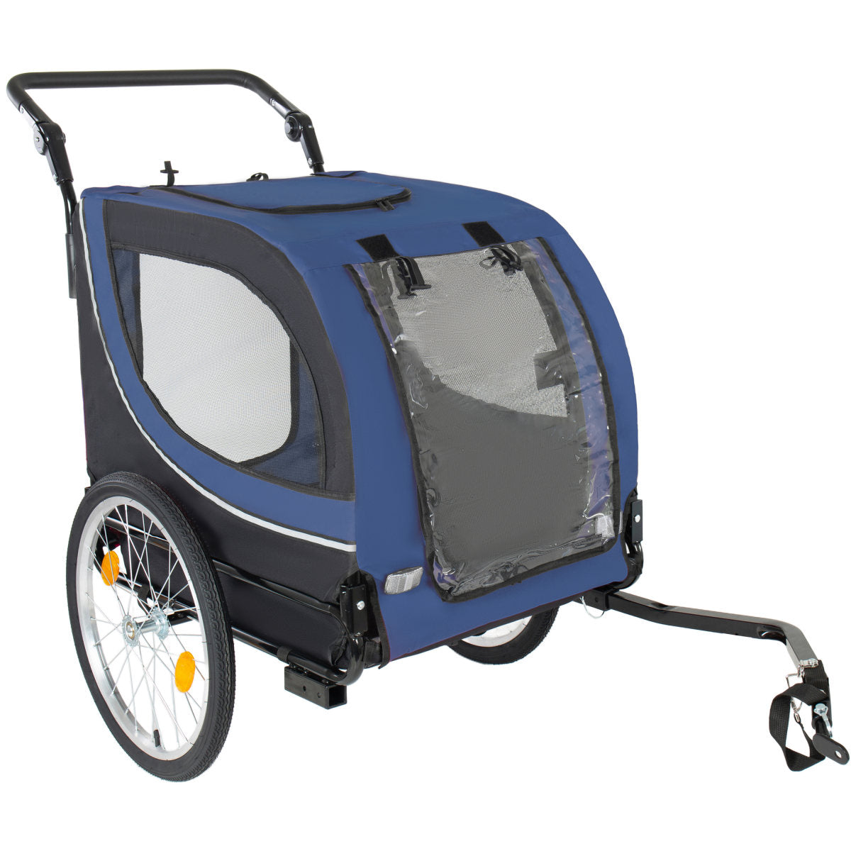 2-in-1 Bike Trailer & Pet Stroller For Dogs Up To 100lbs Foldable Pet Carrier Cart With Two 8   Front Caster & 20   Quick Release Air-Filled Wheels, Breathable Mesh And PVC Rain Cover, Dark Blue