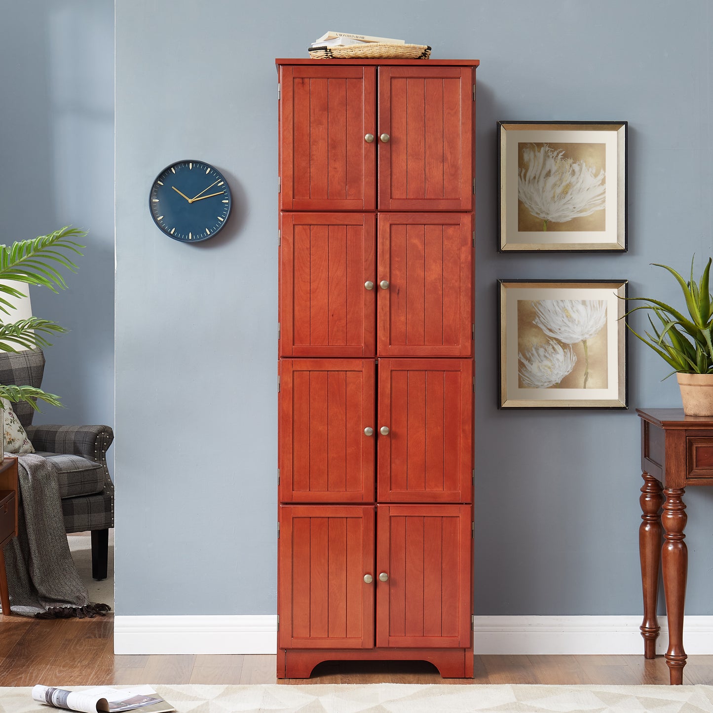 72.4  Tall Storage Cabinet Tall Storage Cabinet With 8 Doors And 4 Shelves ,Bookshelf Living Room, Kitchen, Dining Room, Office  Freestanding Storage Cabinet,Cherry