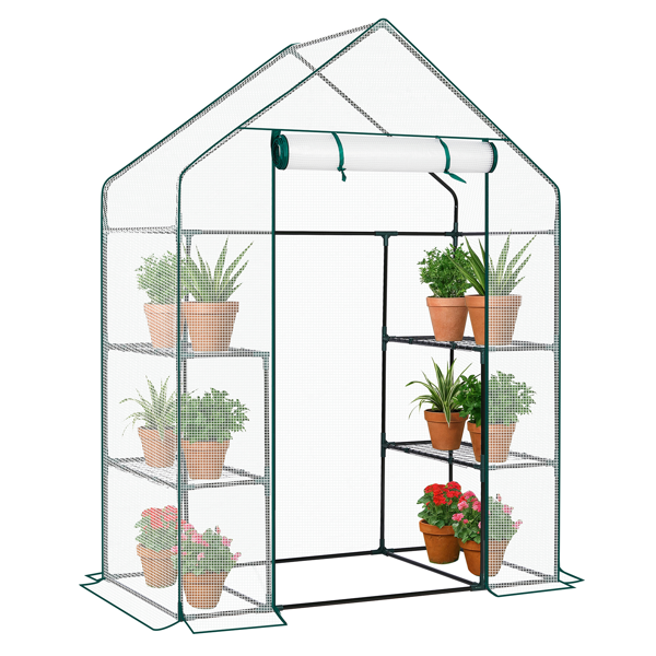 Mini Walk-in Greenhouse With PE Cover, 4-Shelf Indoor Outdoor Plant Gardening Green House For Garden Backyard, 56in  X 29in X 77in, White