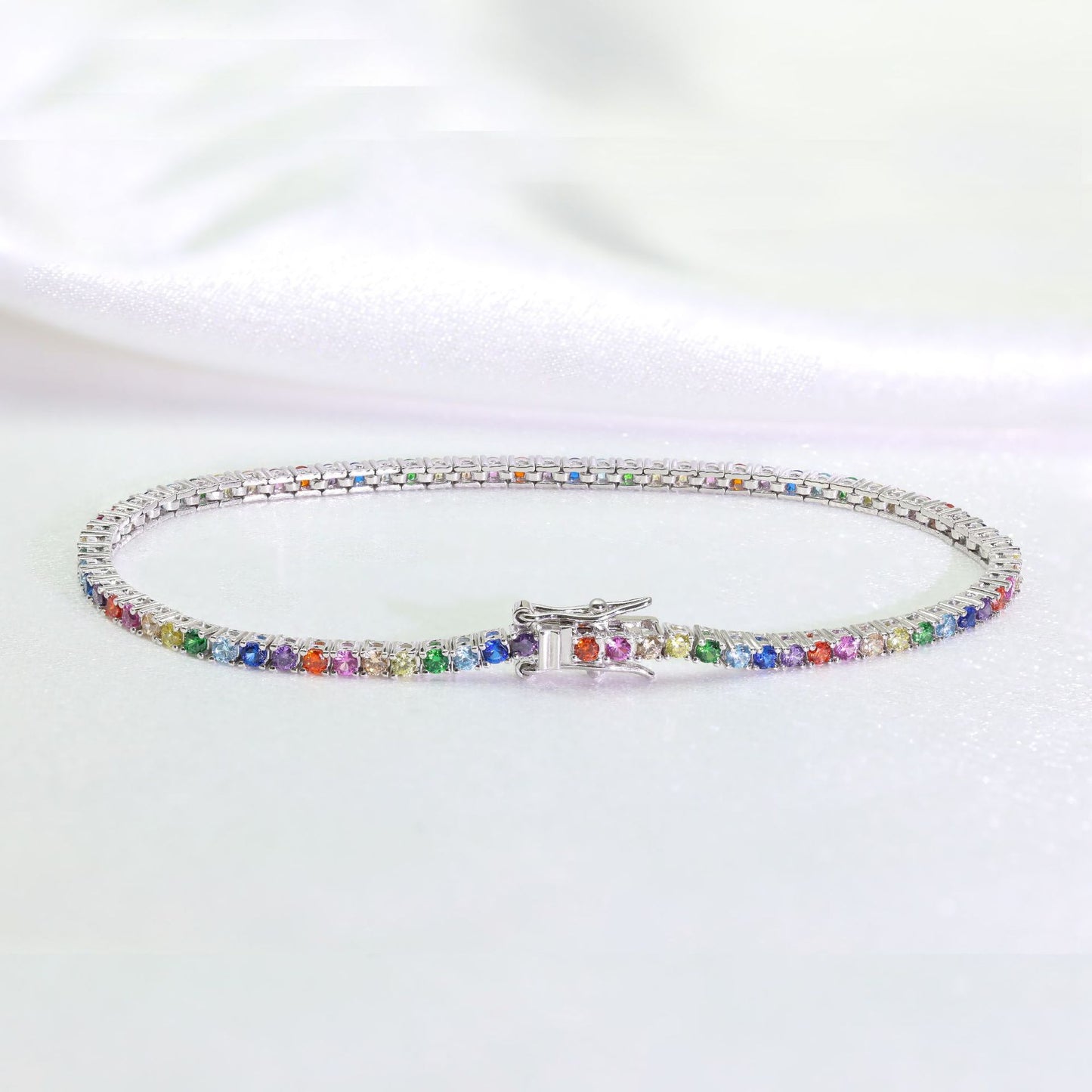 New Color-block, Single-row Inlaid Tennis Bracelet For Women Personalized 925 Silver With Colorful Zircon Stones