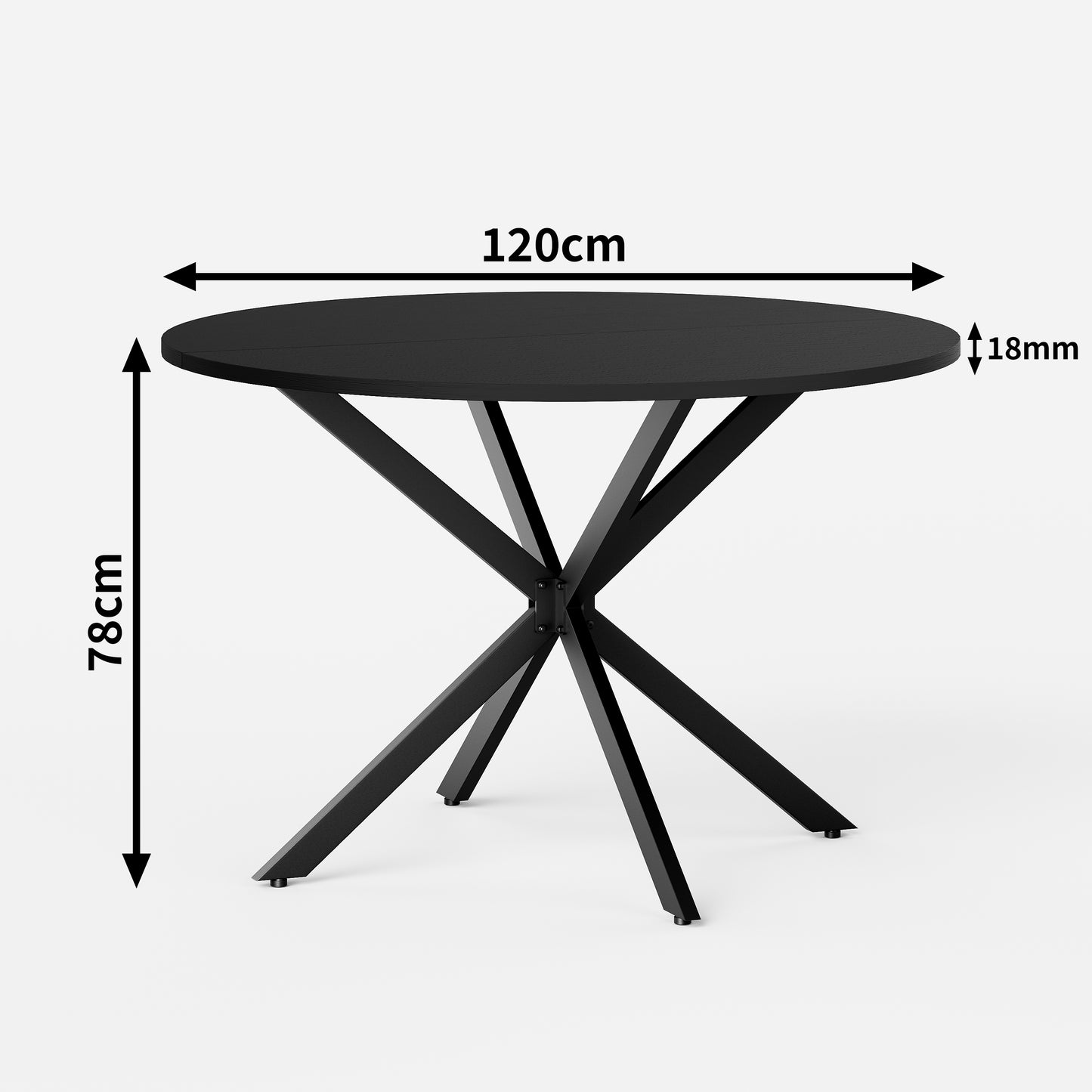 Round Table With Knock Knees, 120 Cm - Kitchen And Dining Table For Home Office, Balcony Or As A Coffee Table - Black