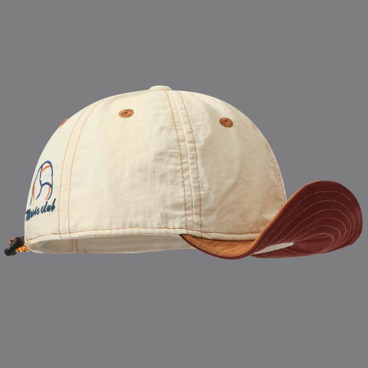 Overhanging Color-matching Quick-drying Five-piece Cap - Volleyball Letter Embroidery Mountain-style Outdoor Functional Drawstring Sunshade Workwear Cap