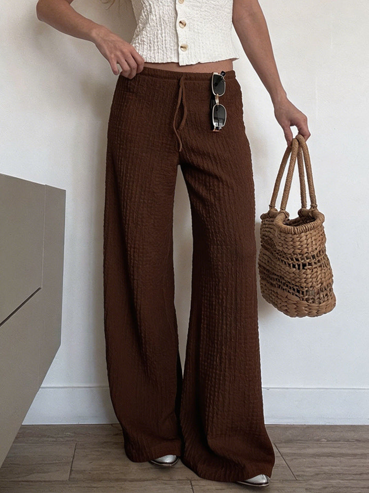 Summer New Womens Pants Solid-color Fashionable Loose-fit Wide-leg Trousers