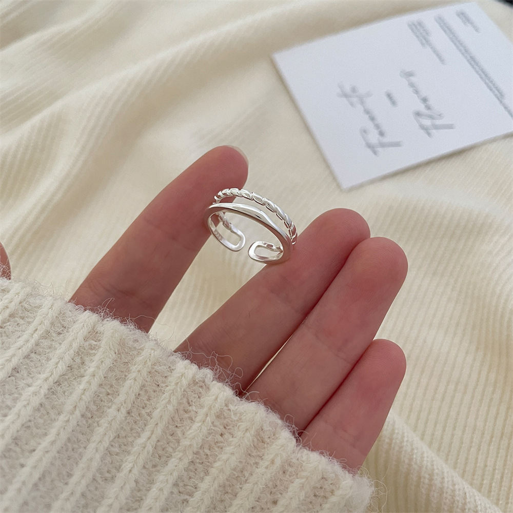 Ladies Korean Minimalist 925 Silver Adjustable Open Ring