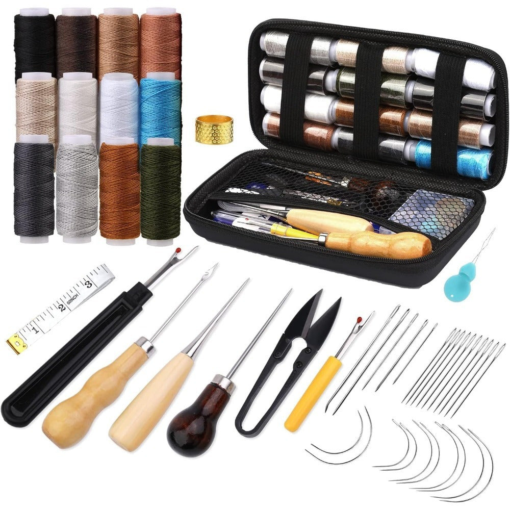 Leather Sewing Kit—Complete Set With 25 Needles, Tools, And A Pouch For Repairs And Crafts—Accessories For Hand Tools