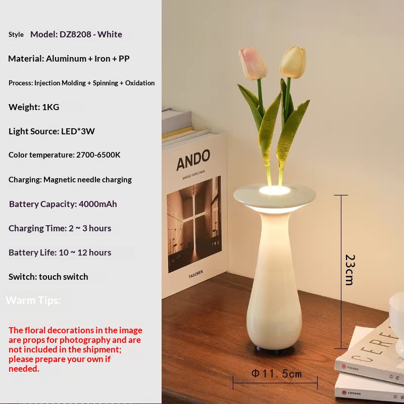 Creative Vase Decoration With Wireless Charging And Floral Arrangement Ambiance Lighting