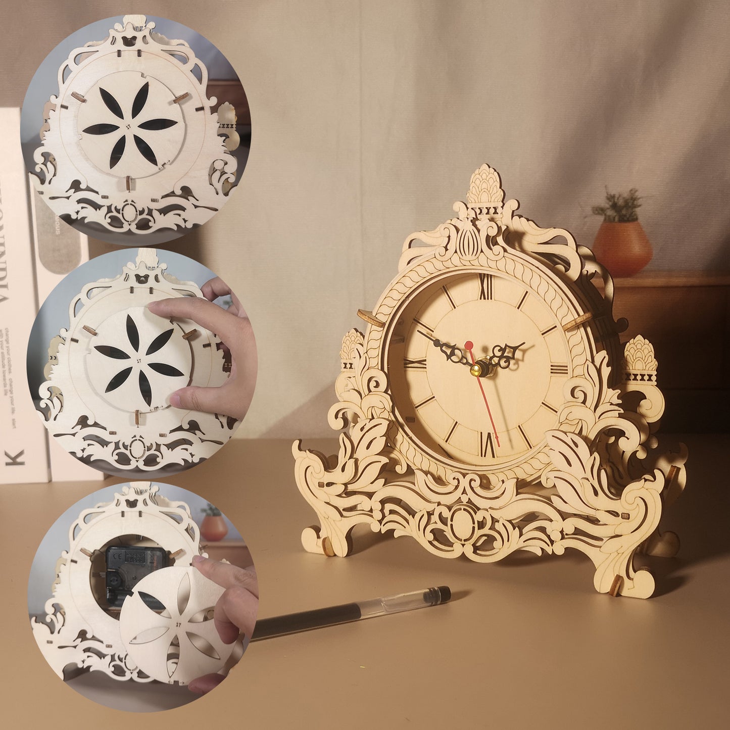 Sales Are Prohibited On The TEMU And SHEIN - 3D Wooden Puzzle Clock Model Kits Building Kits Desktop Clock DIY Architectural Building Blocks Creative Gift Home Decor For Family