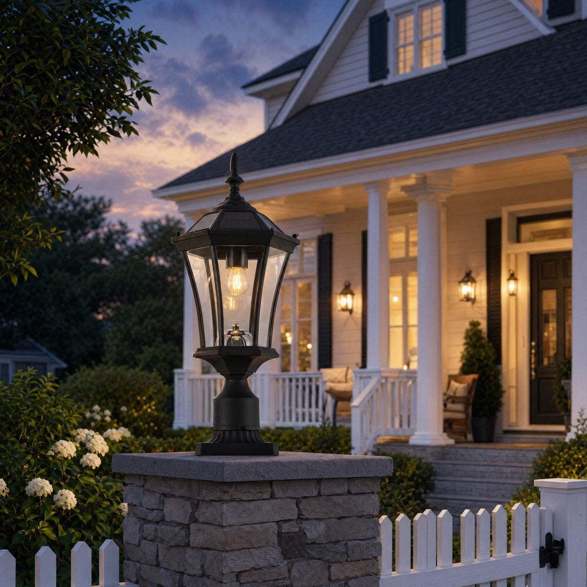 Solar Post Lights Outdoor, Dusk to Dawn Outdoor Post Lights with Pier Mount Base, Black Solar Lamp Posts Light Fixture, Waterproof Light Posts for Outside Yard Garden Patio, 1 Pack